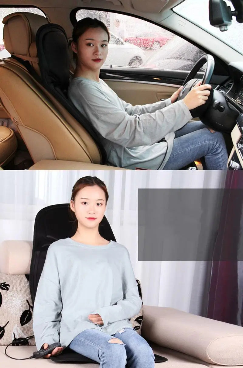 Car Home Office Full-Body Massage Cushion Heat 7 Motors Vibrate Mattress Back Neck Mat Chair Massage Relaxation Seat 12V