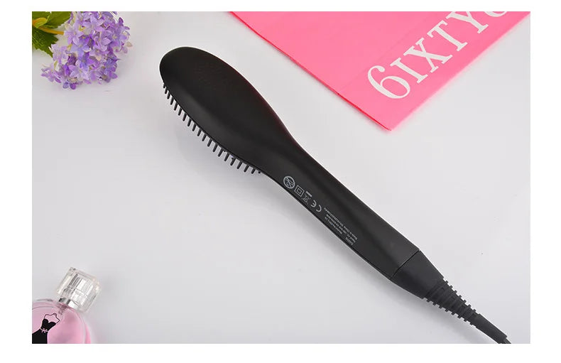 Professional Hair Straightening Brush Black Electric Ceramic Comb Multifunctional Hairbrush Electronic Curler Curling Tool Irons