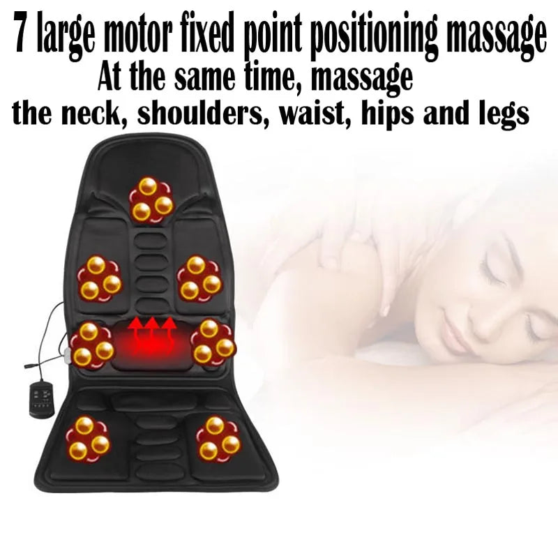 Car Home Office Full-Body Massage Cushion Heat 7 Motors Vibrate Mattress Back Neck Mat Chair Massage Relaxation Seat 12V