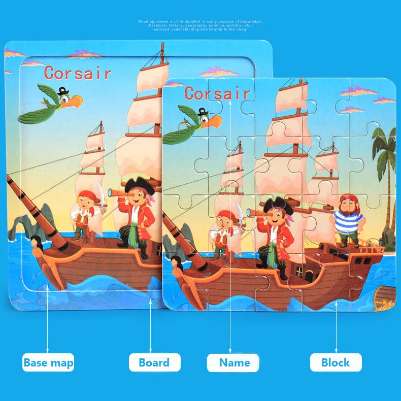 20piece Wooden Puzzle Cartoon Animals Car Letter Number Pattern Jigsaw Puzzles Game Kids Educational Learning Toys for Children