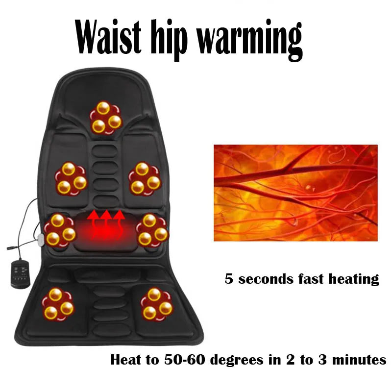 Car Home Office Full-Body Massage Cushion Heat 7 Motors Vibrate Mattress Back Neck Mat Chair Massage Relaxation Seat 12V