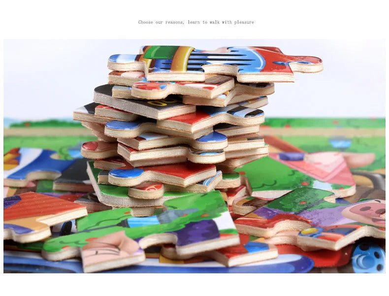 20piece Wooden Puzzle Cartoon Animals Car Letter Number Pattern Jigsaw Puzzles Game Kids Educational Learning Toys for Children