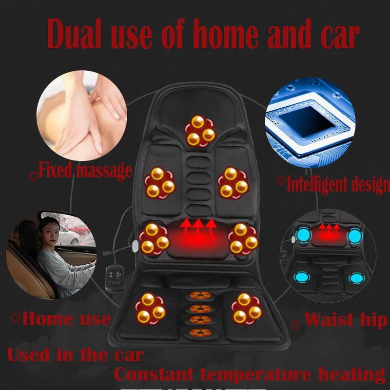 Car Home Office Full-Body Massage Cushion Heat 7 Motors Vibrate Mattress Back Neck Mat Chair Massage Relaxation Seat 12V