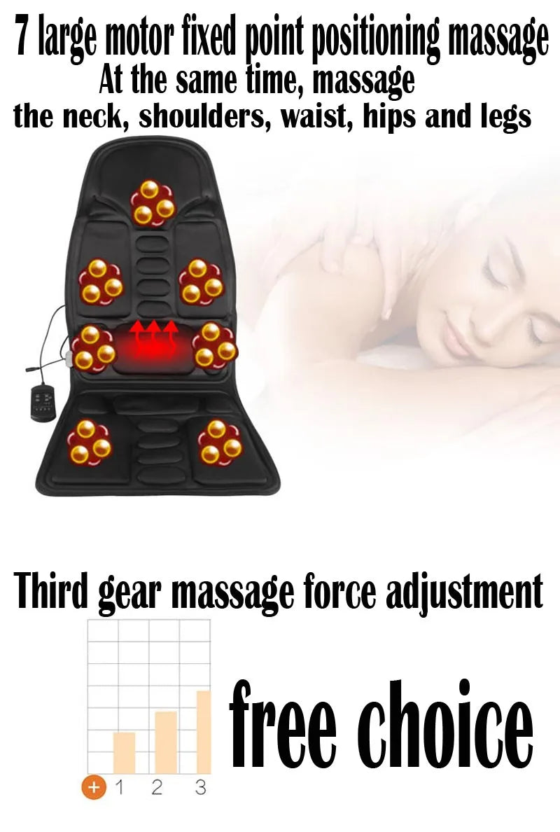 Car Home Office Full-Body Massage Cushion Heat 7 Motors Vibrate Mattress Back Neck Mat Chair Massage Relaxation Seat 12V