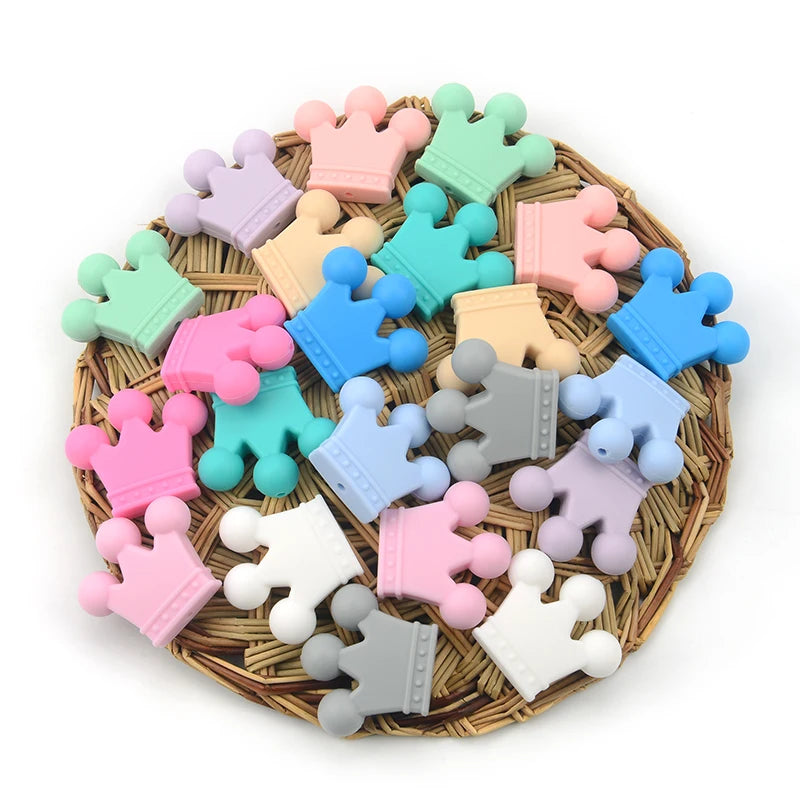 LOFCA 10pcs/lot Silicone Crown Beads BPA Free Silicon Teething Beads Baby Chew Teething Necklace DIY Pacifier Clips Accessory