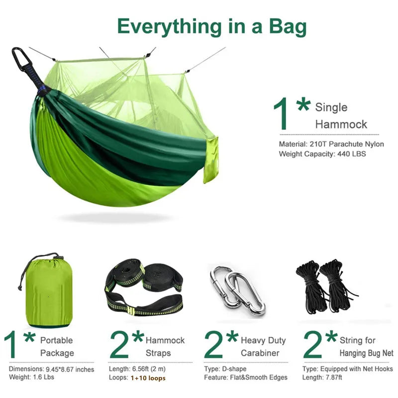 Camping Hammock with Mosquito Net&Rainfly Tent Tarp & Tree Straps,Portable Nylon Hammock Tent for Camping Hiking Backyard Travel