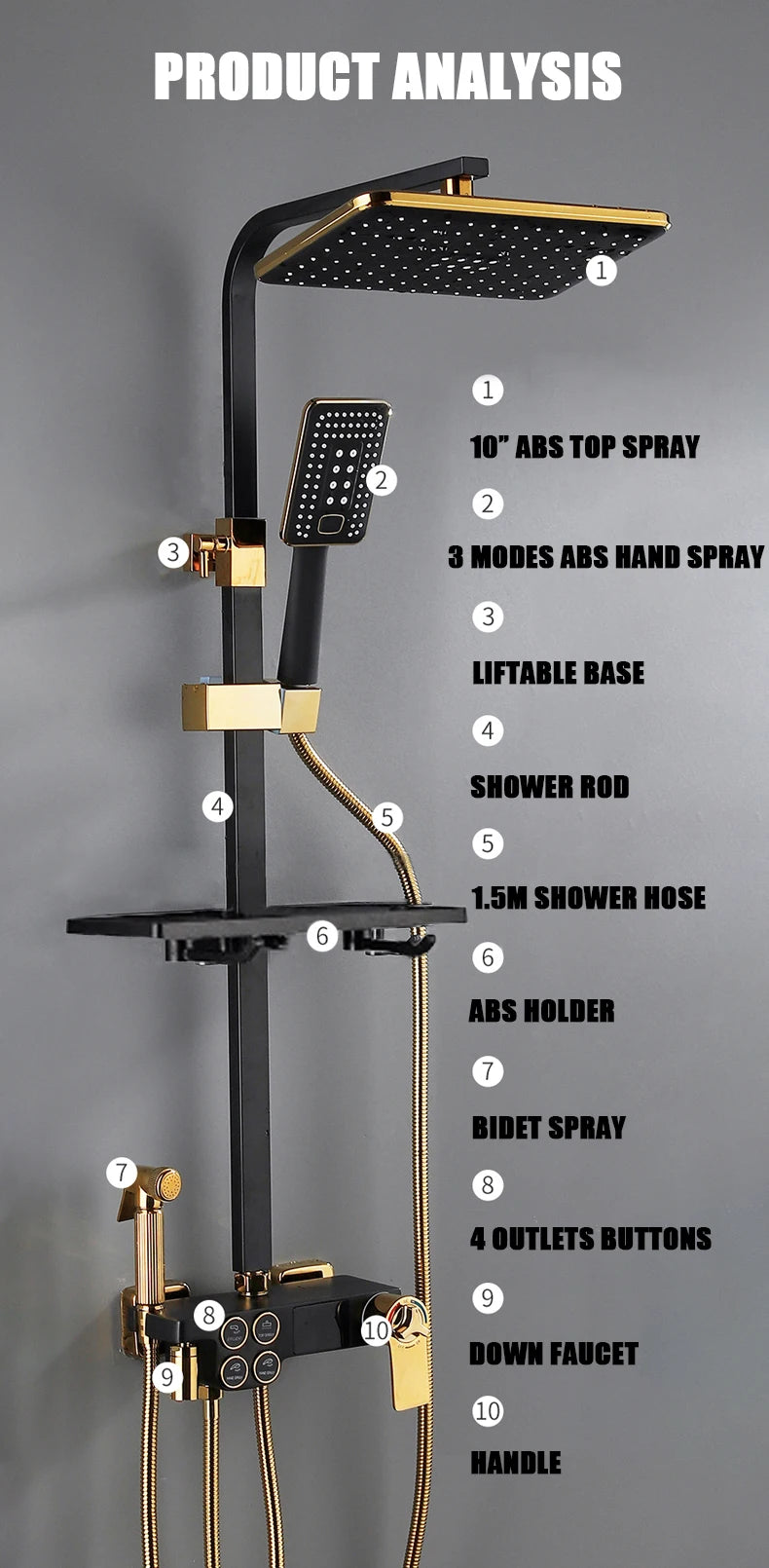 Hot Cold Shower System Bathroom LED Digital Shower Set Wall Mount Smart Thermostatic Bath Faucet Square Head SPA Rainfall Grifo