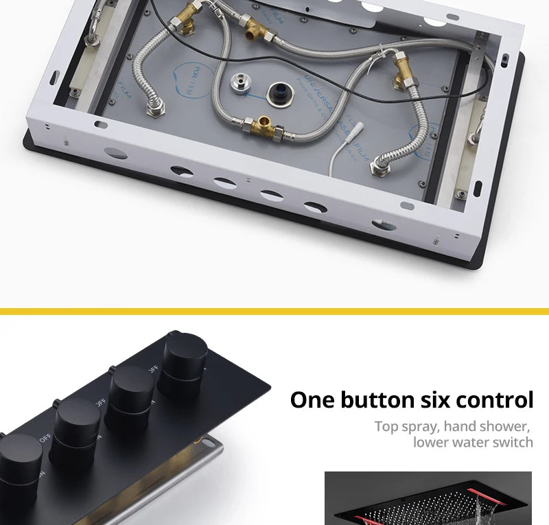 Bathroom Ceiling Concealed 700x380mm Shower Head Panel Set Constant Temperature Valve Mixer Handheld Shower