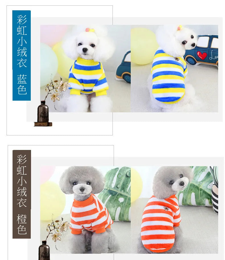 Soft Flannel Warm Dog Clothes Winter Dogs Hoodie Sweatshirt For Puppy Cat Rainbow Striped Clothing Chihuahua Shih Tzu Apparel