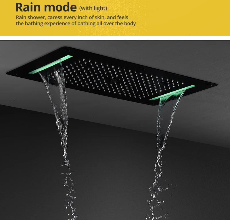 Bathroom Ceiling Concealed 700x380mm Shower Head Panel Set Constant Temperature Valve Mixer Handheld Shower