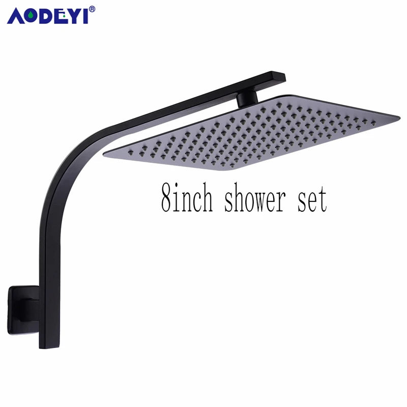 AODEYI Brass Extension Gooseneck Square Wall Mount Shower Arm Ultrathin Bathroom Shower Head Set