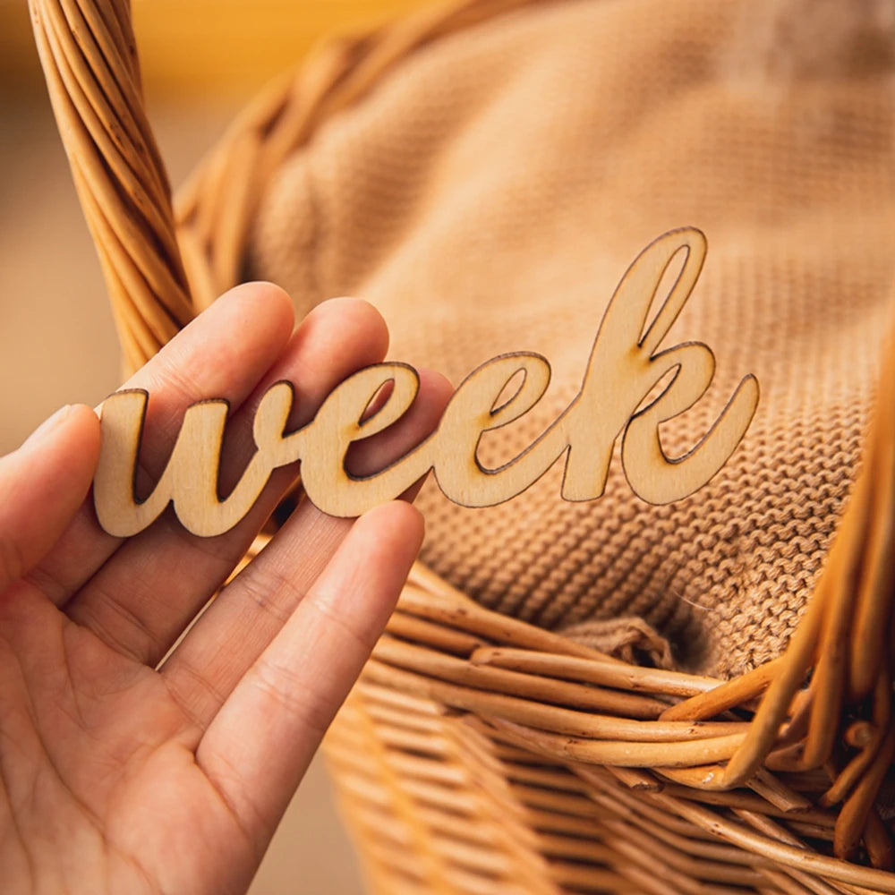 19pcs/lot Baby Milestone Number Monthly Memorial Cards Newborn Baby Wooden Engraved Age Photography Accessories Birthing Gift