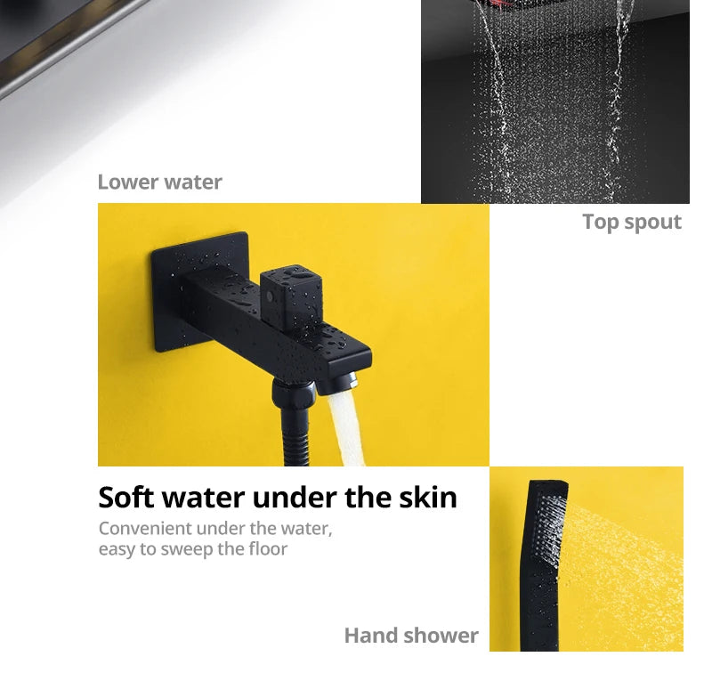 Bathroom Ceiling Concealed 700x380mm Shower Head Panel Set Constant Temperature Valve Mixer Handheld Shower