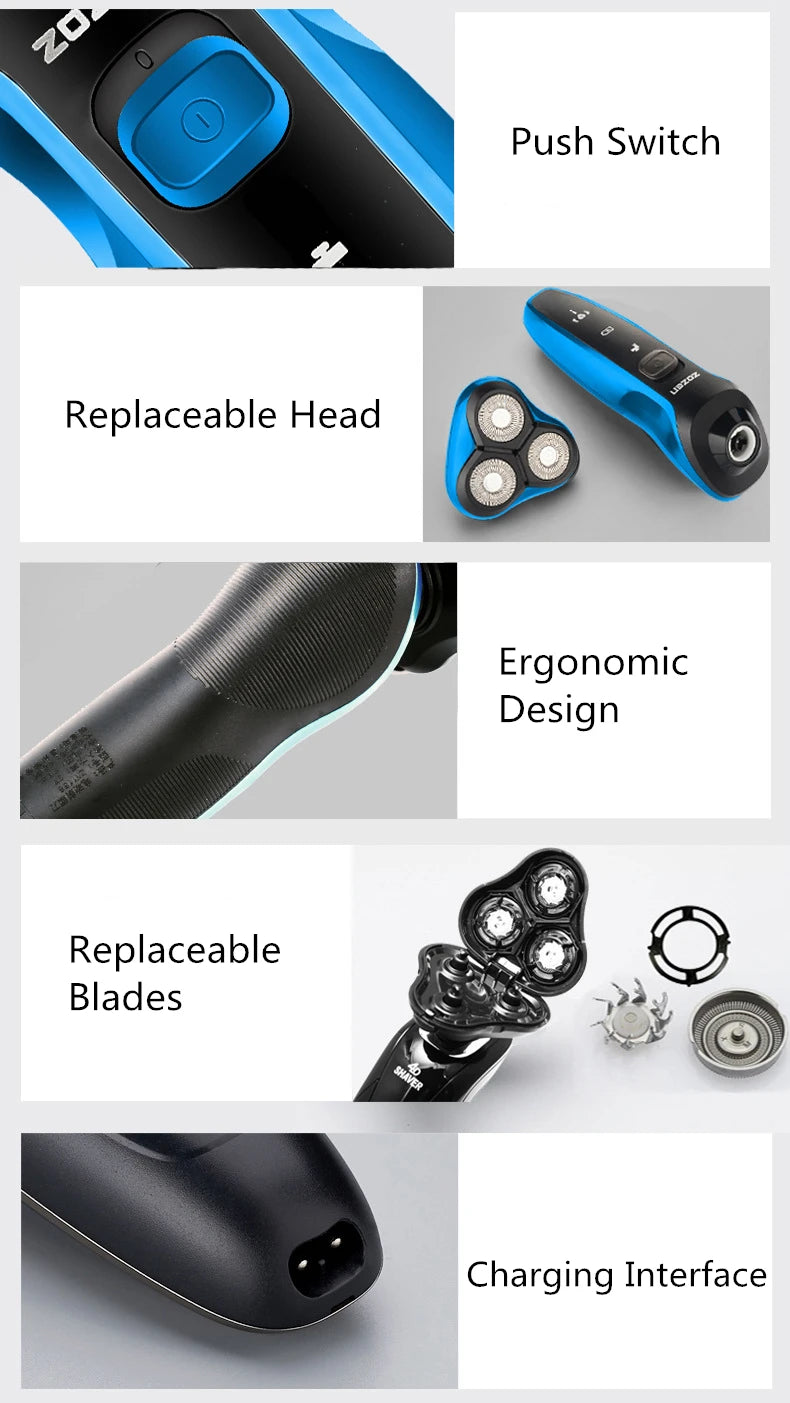 ZOZEN Men Electric Shaver Rechargeable Electric Razor Men Women Body Hair Cutting Shaving Machine Beard Trimmer Wet-Dry Use