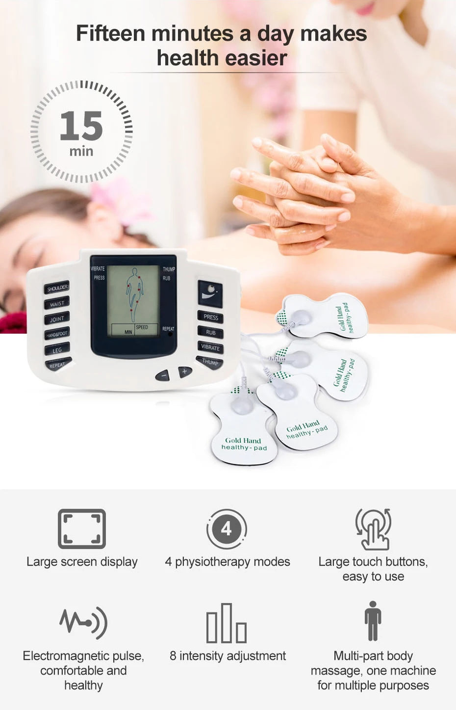 JR309 EMS Tens Massage Unit +16 Pads Russian Electrical Pulse Acupuncture Full Body Relax Muscle Massager Stimulator