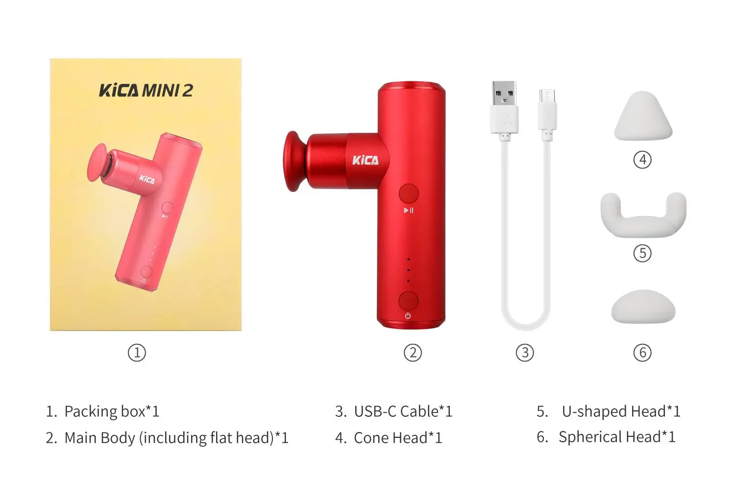 KiCA Mini 2 Fascia Gun 4 Gear 195g Aluminum Portable 3000rpm Deep High Speed 3 Massage Heads Gun for Sport