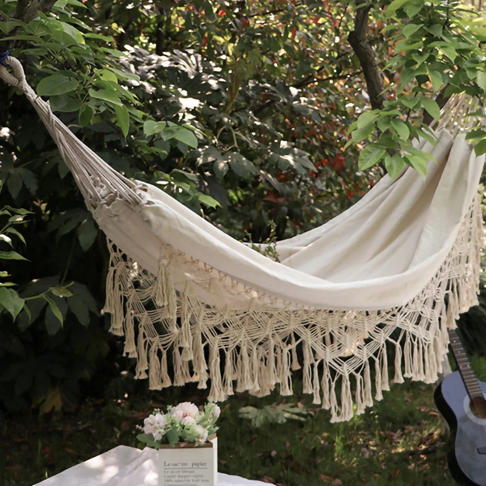 Large 2 Person Hammock Boho Style Brazilian Macrame Fringed Deluxe Double Hammock Net Swing Chair Indoor Hanging Swing delivery