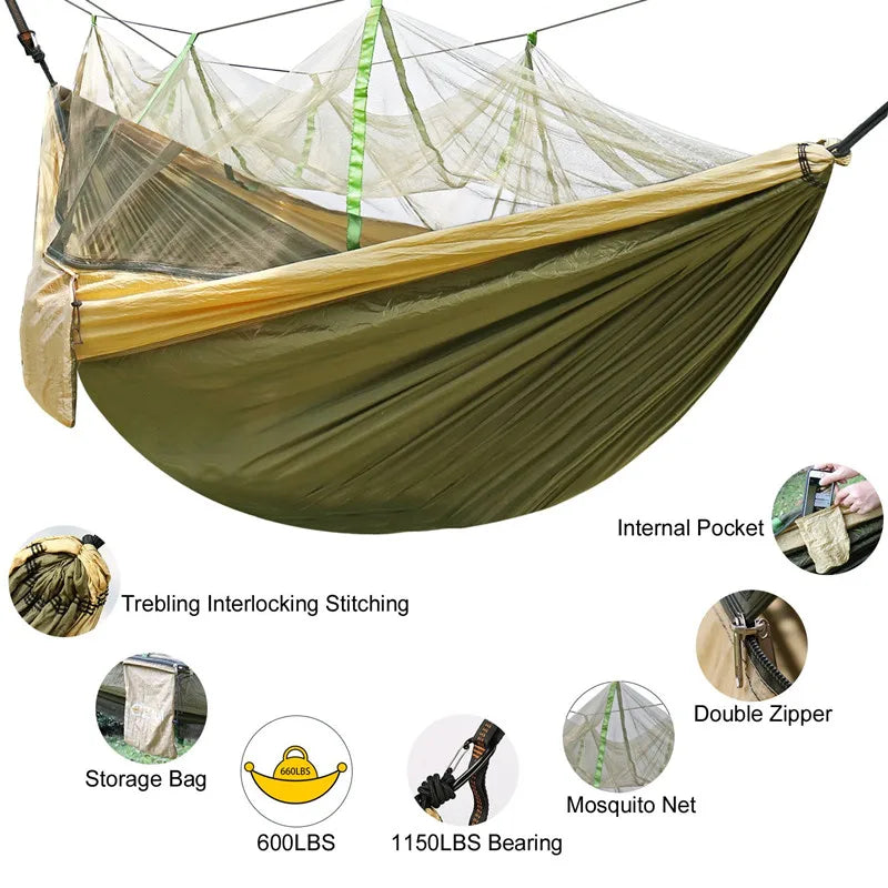 Camping Hammock with Mosquito Net&Rainfly Tent Tarp & Tree Straps,Portable Nylon Hammock Tent for Camping Hiking Backyard Travel