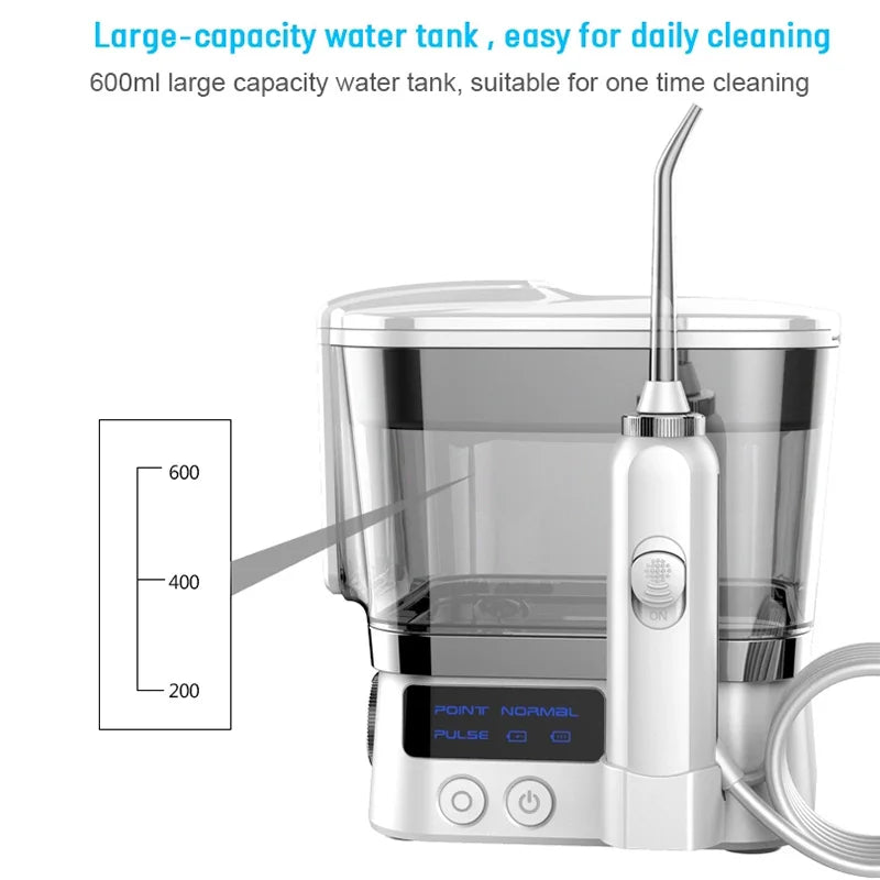 Portable Dental Oral Irrigator Oral Hygiene Water Flosser 4 Jet Tips Nozzles 10 Modes Water Clearner with 600mm Water Tank