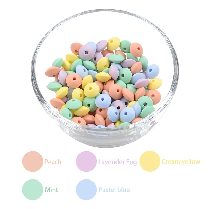 LOFCA 50pcs 12mm Silicone Lentil Beads Baby Teething Beads BPA-Free Food Grade Making Baby Oral Care Pacifier Chain  Accessorise