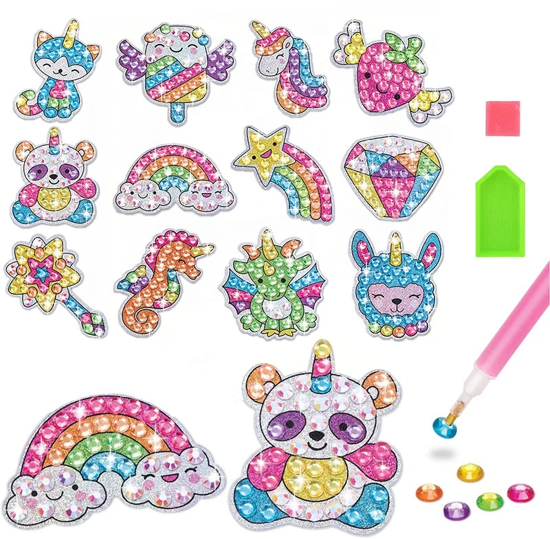12 Create Big Gem Diamond Painting Sticker Kit Art Craft Girls Boys Unicorn Animal Sealife Magical Mosaic Dot Sticky Toys Gifts