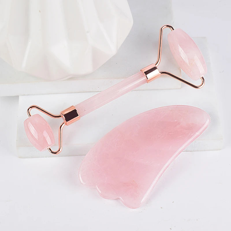 Face Care Massage Roller Natural Rose Quartz Gua Sha Tool Health Skin Acupuncture Massager Neck Slimming Anti Wrinkle Cellulite