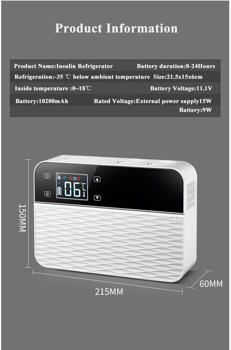 Mini Portable Insulin Refrigerator Mini-Fridge Cooler For Insulin Serum Interferon Capsules Battery 10200mAh Capacity 260 ML