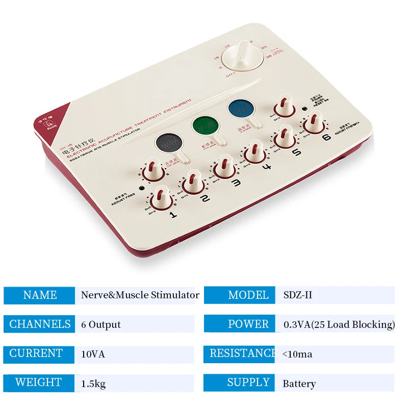 SDZ-II Nerve and Muscle Stimulator 6 Channels Output TENS Electro Acupuncture Treatment Massage Instrument 3 Waveform 110V 220V