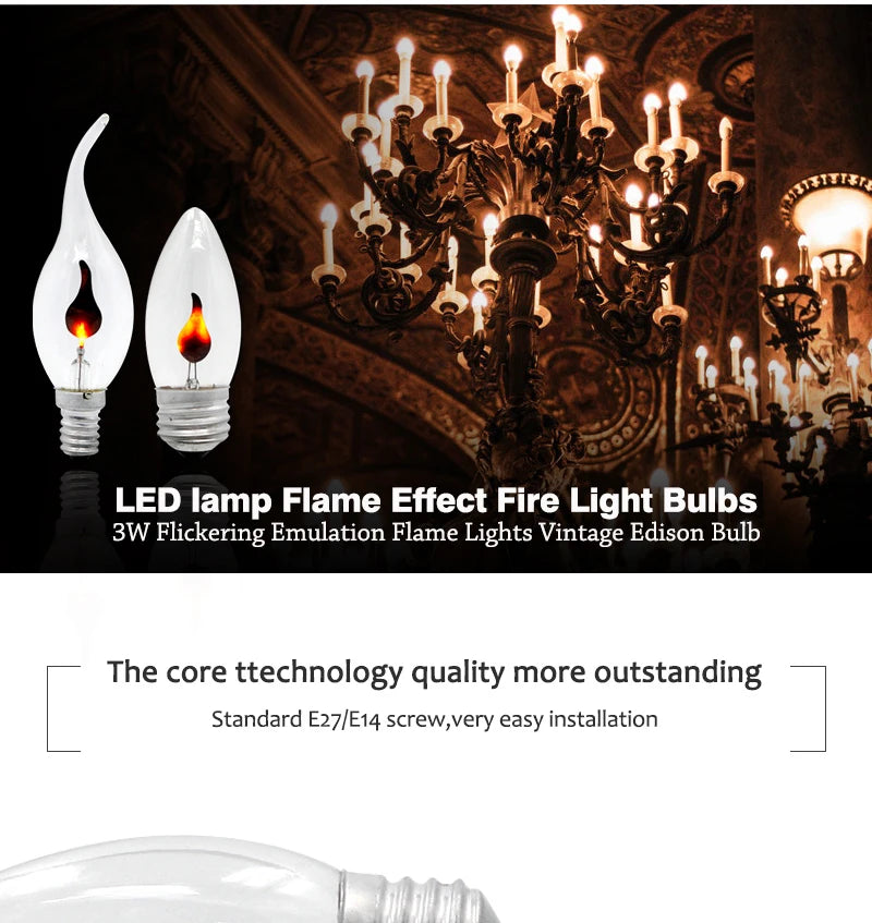 Vintage Edison E14 E27 Led Bulb Candle Light Flame Effect Bulb 3W AC220V Home For Decor Lighting Ampoule Candle Bulb