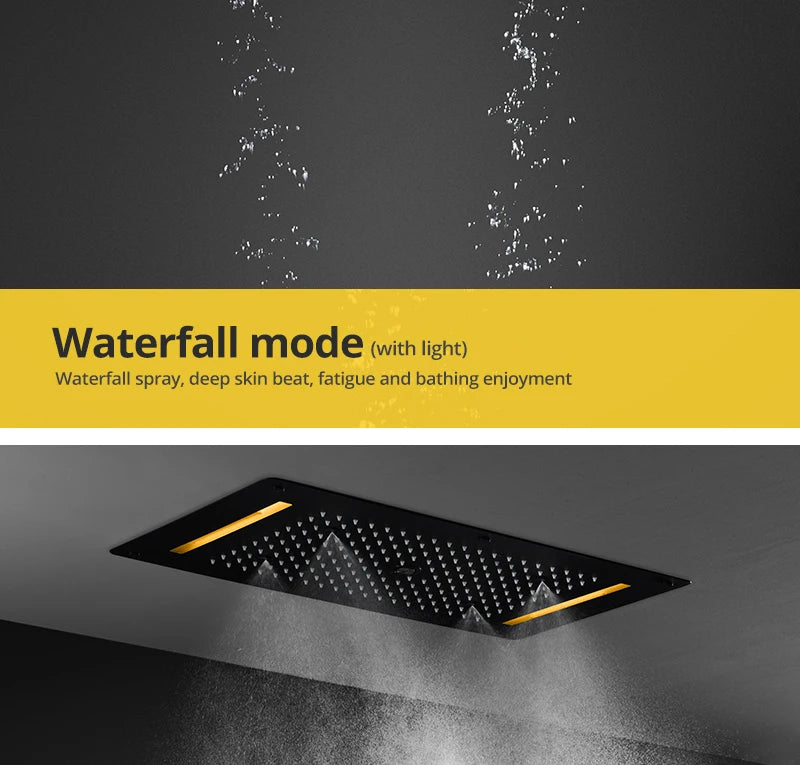 Bathroom Ceiling Concealed 700x380mm Shower Head Panel Set Constant Temperature Valve Mixer Handheld Shower