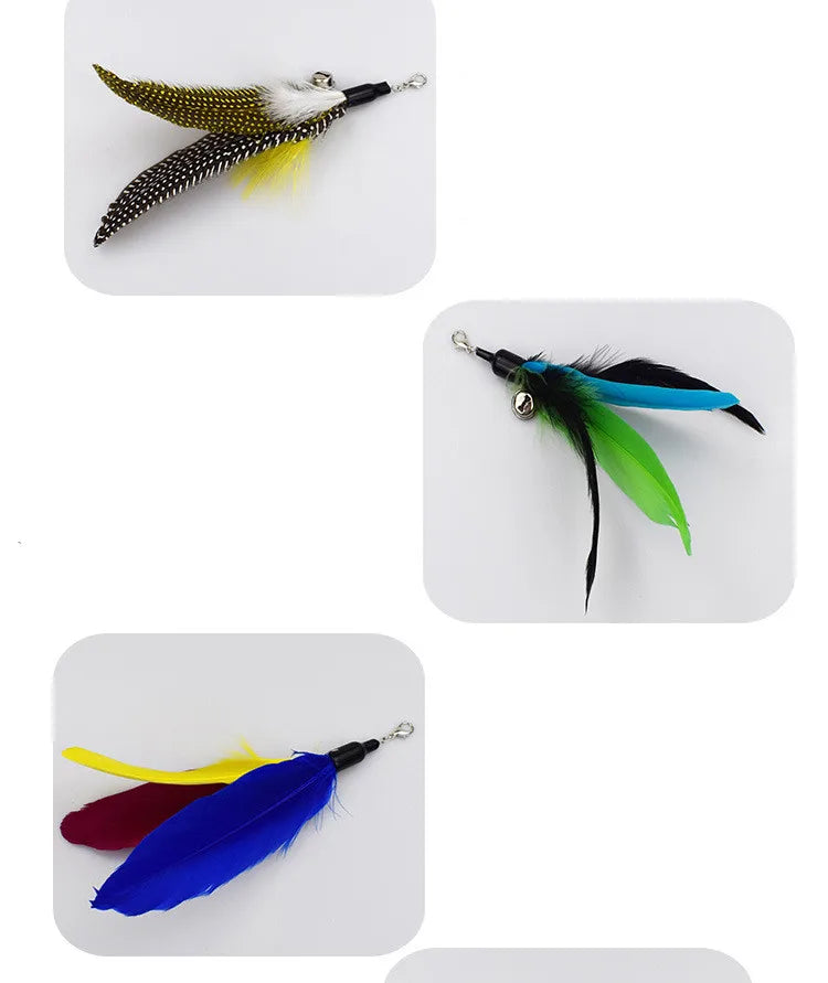 Interactive Cat Feather Toy Feather Teaser Stick Wand Pet Retractable Feather Bell Refill Replacement Catcher Product for Kitten