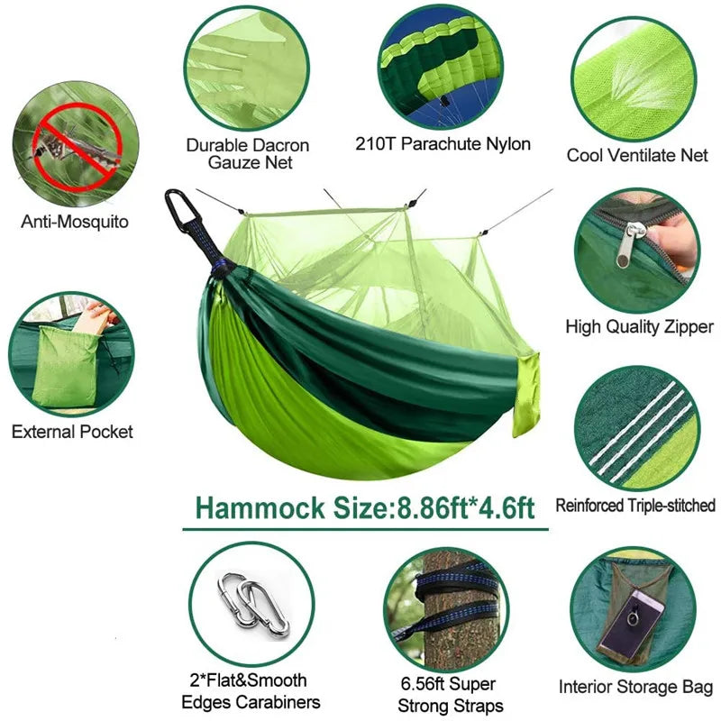 Camping Hammock with Mosquito Net&Rainfly Tent Tarp & Tree Straps,Portable Nylon Hammock Tent for Camping Hiking Backyard Travel