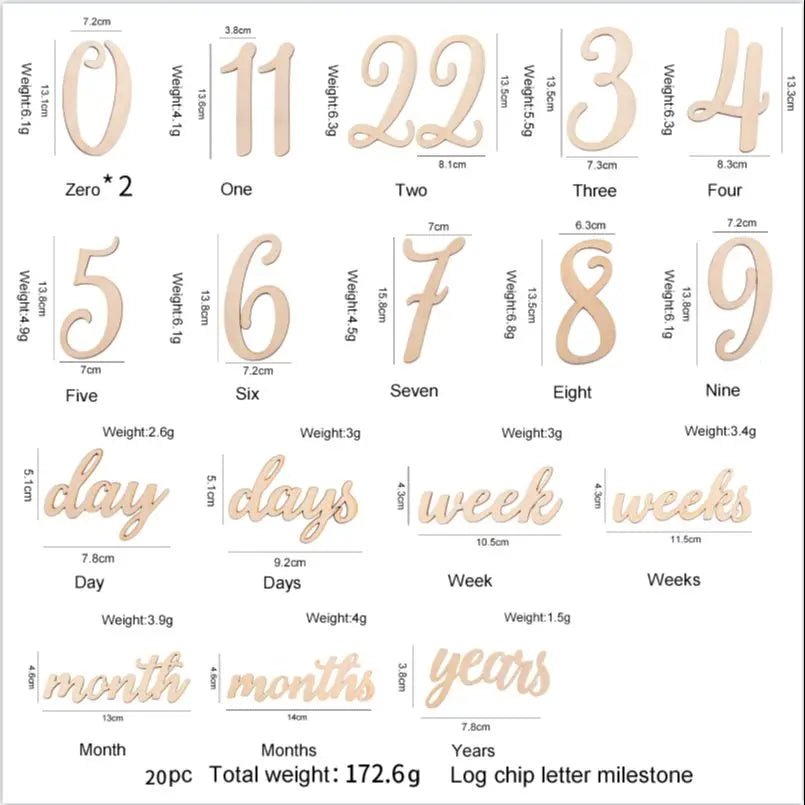 19pcs/lot Baby Milestone Number Monthly Memorial Cards Newborn Baby Wooden Engraved Age Photography Accessories Birthing Gift