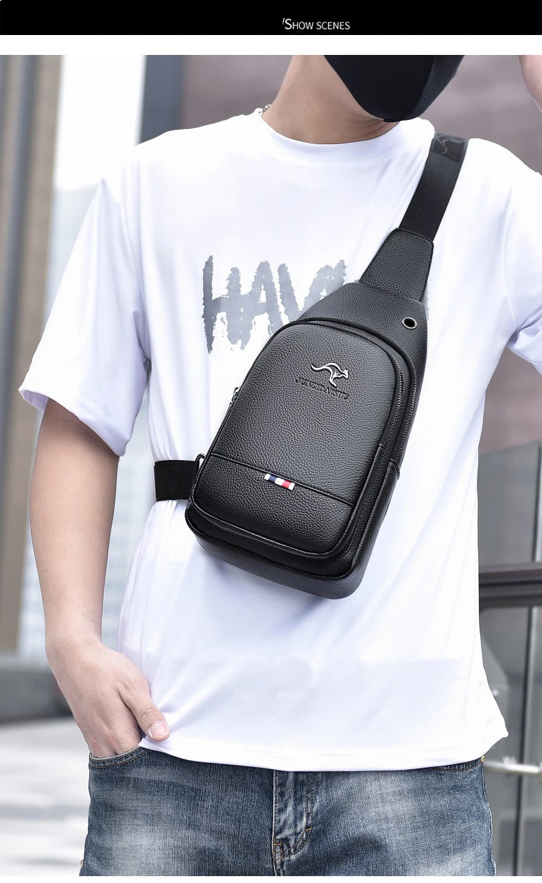 Men's Chest Pack Crossbody Bag Luxury Design Durable PU Leather Handbag Chest Bag Vintage Leisure Men's Handbag Shoulder Bag