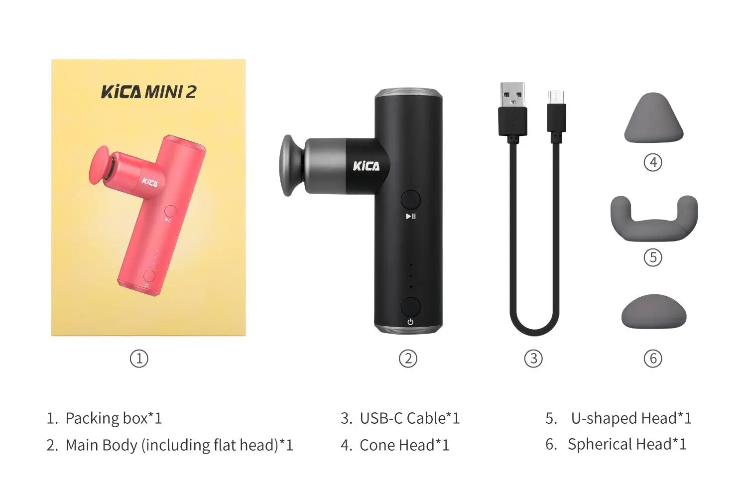 KiCA Mini 2 Fascia Gun 4 Gear Aluminum Portable 3000rpm Deep High Speed 3 Massage Heads Gun for Sport, 195g