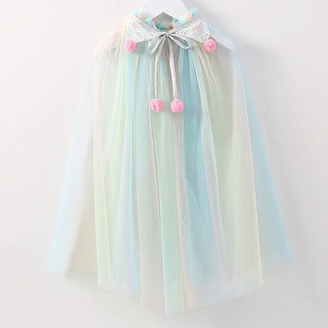 Christmas Halloween Girls Cloak Outerwear One Size Sequins Shawl Kids Coat for Birthday Party Beach Rainbow Princess Costume
