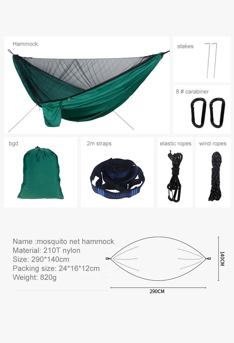 Portable Quick Set Up Mosquito Net Camping Hammock Outdoor Hanging Bed Sleeping Swing