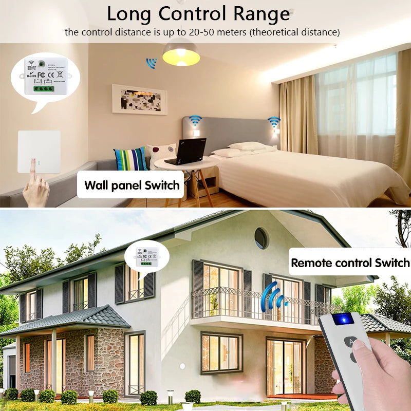 Wireless Smart Switch Light 433Mhz RF 86 Wall Panel Switch with Remote Control Mini Relay Receiver 220V Home Led Light Lamp Fan