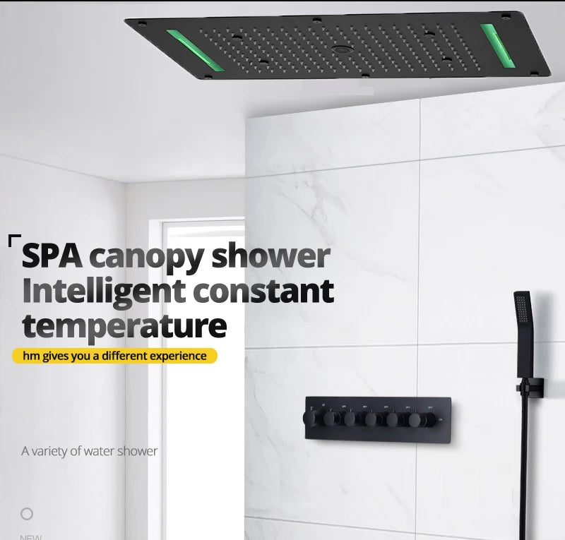 Bathroom Ceiling Concealed 700x380mm Shower Head Panel Set Constant Temperature Valve Mixer Handheld Shower