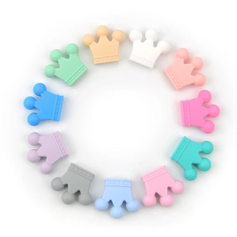 LOFCA 10pcs/lot Silicone Crown Beads BPA Free Silicon Teething Beads Baby Chew Teething Necklace DIY Pacifier Clips Accessory