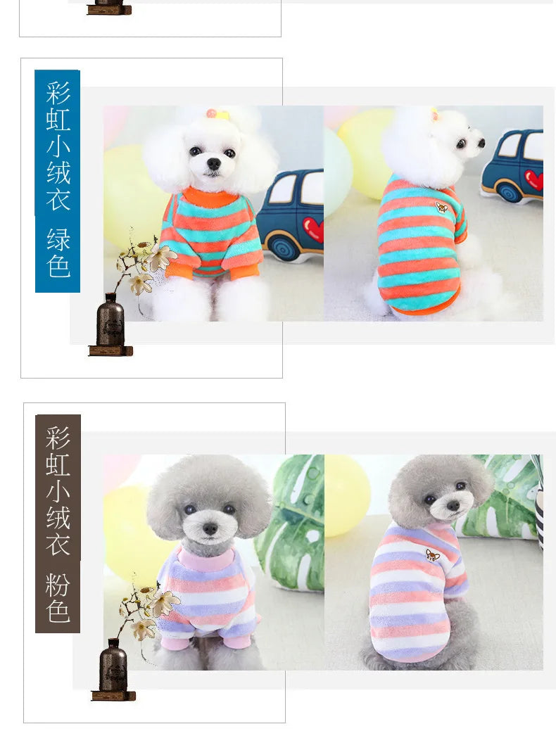 Soft Flannel Warm Dog Clothes Winter Dogs Hoodie Sweatshirt For Puppy Cat Rainbow Striped Clothing Chihuahua Shih Tzu Apparel