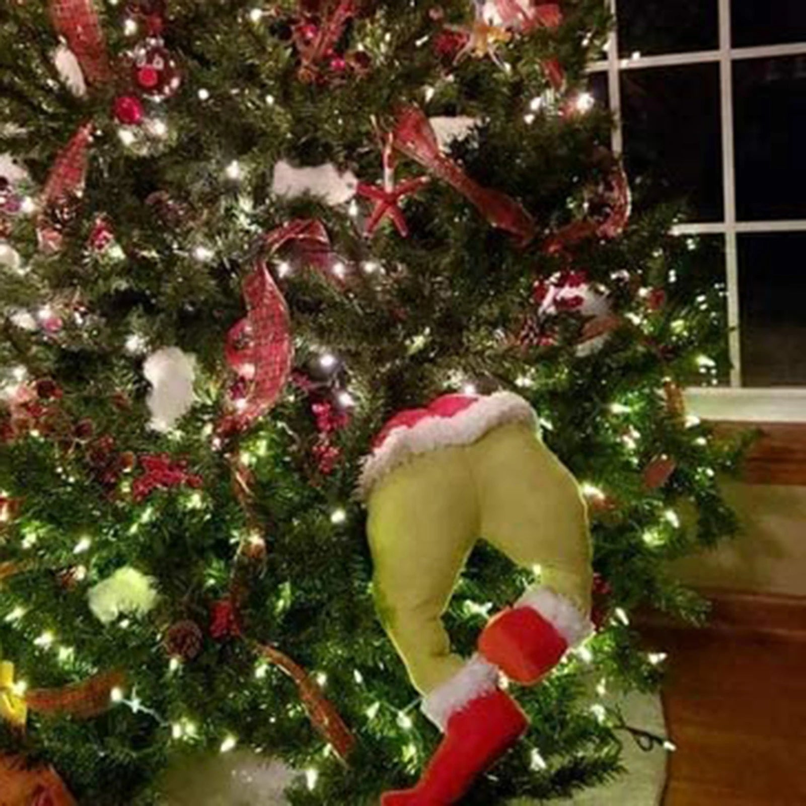 17.72inch Christmas Thief Wreath，Christmas Elf Leg Wreath， Christmas Burlap Wreath， Holiday Decoration