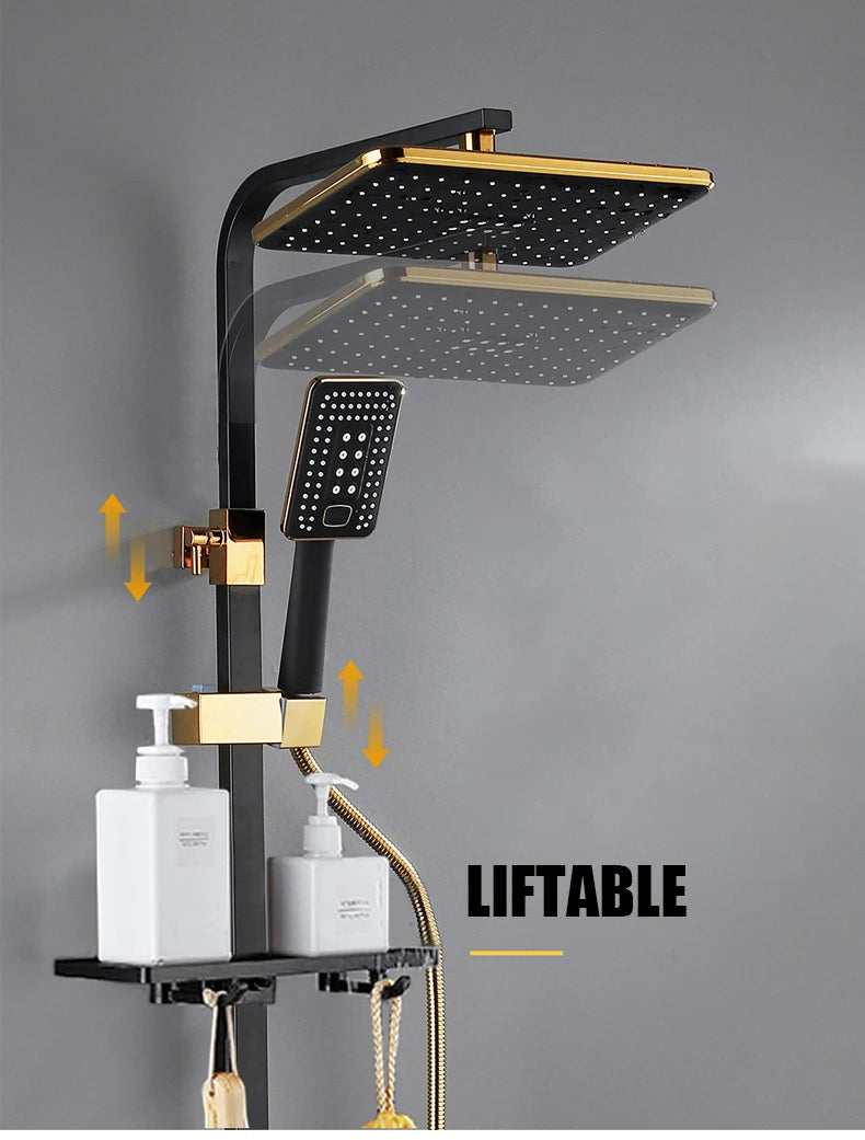 Hot Cold Shower System Bathroom LED Digital Shower Set Wall Mount Smart Thermostatic Bath Faucet Square Head SPA Rainfall Grifo