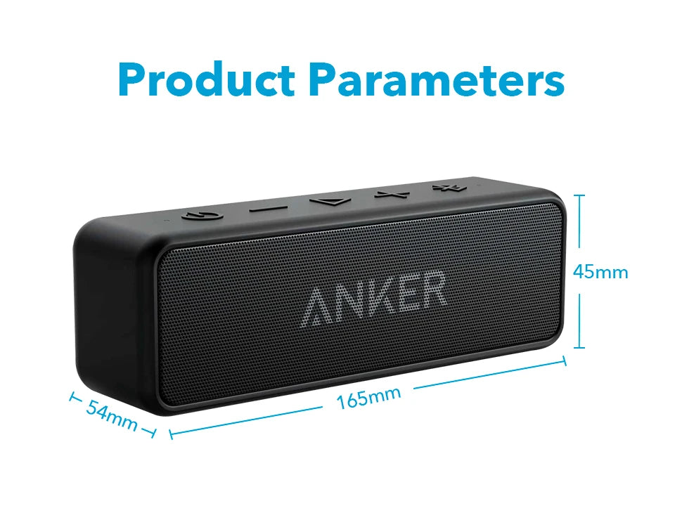Anker Soundcore 2 Portable Wireless Bluetooth Speaker Better Bass 24-Hour Playtime 66ft Bluetooth Range IPX7 Water Resistance