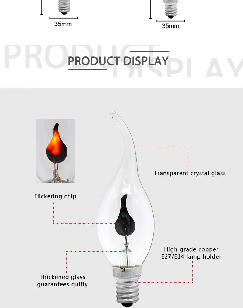 Vintage Edison E14 E27 Led Bulb Candle Light Flame Effect Bulb 3W AC220V Home For Decor Lighting Ampoule Candle Bulb