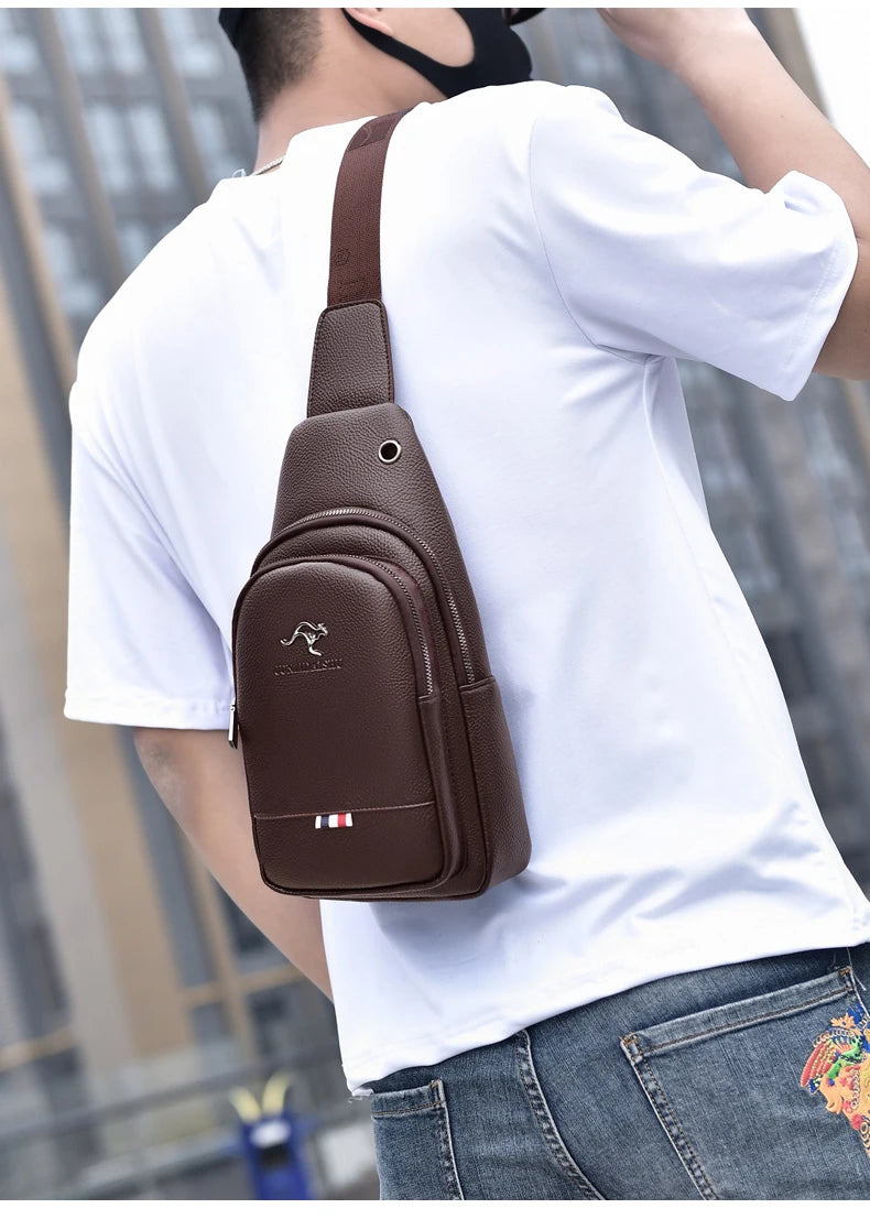 Men's Chest Pack Crossbody Bag Luxury Design Durable PU Leather Handbag Chest Bag Vintage Leisure Men's Handbag Shoulder Bag