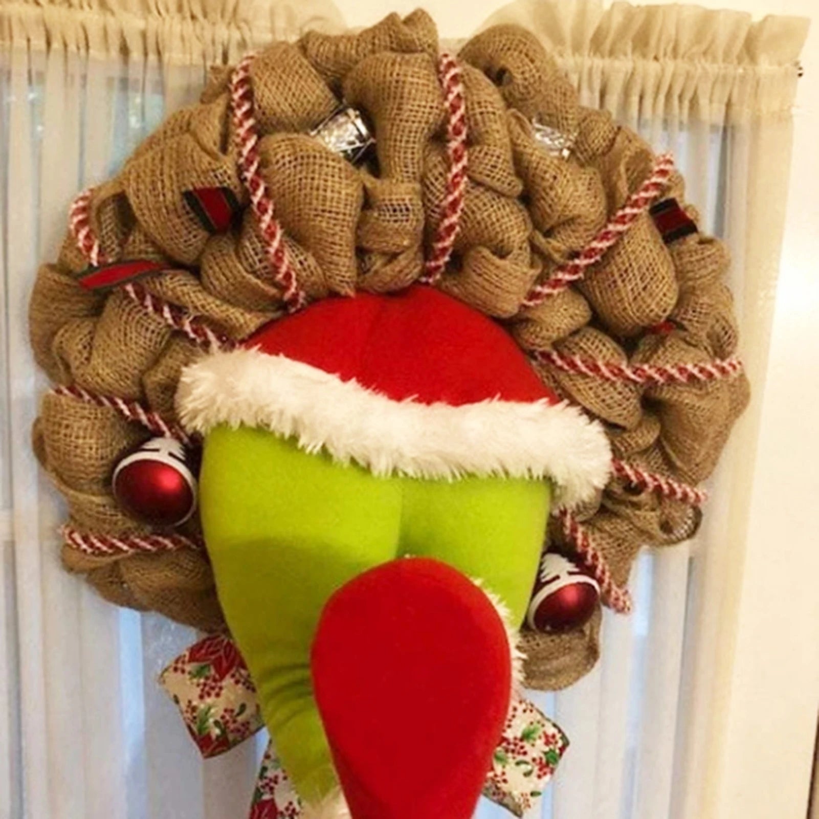 17.72inch Christmas Thief Wreath，Christmas Elf Leg Wreath， Christmas Burlap Wreath， Holiday Decoration
