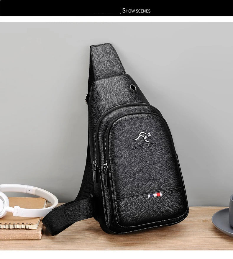 Men's Chest Pack Crossbody Bag Luxury Design Durable PU Leather Handbag Chest Bag Vintage Leisure Men's Handbag Shoulder Bag