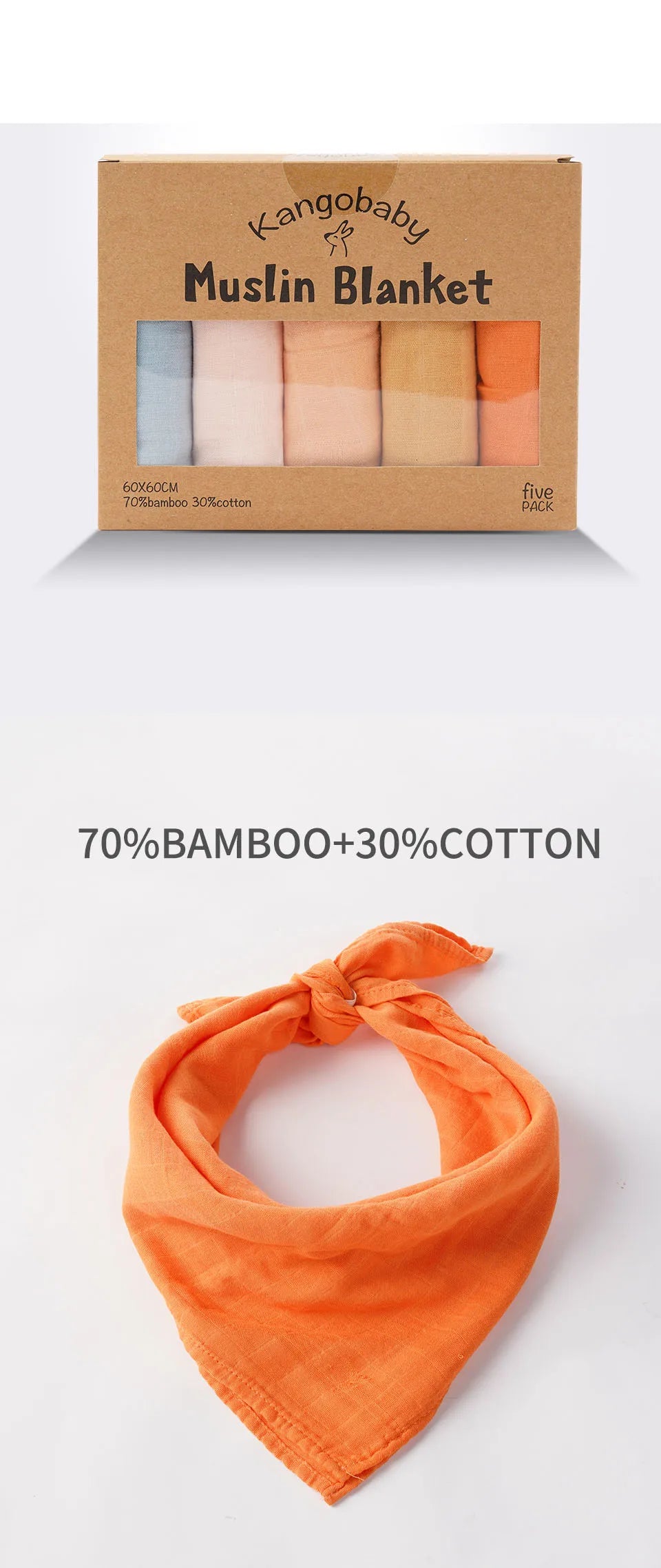 Kangobaby #My Soft Life# 5 Pieces Pack Multi-Functional Bamboo Cotton Muslin Blanket Baby Burp Cloth Set