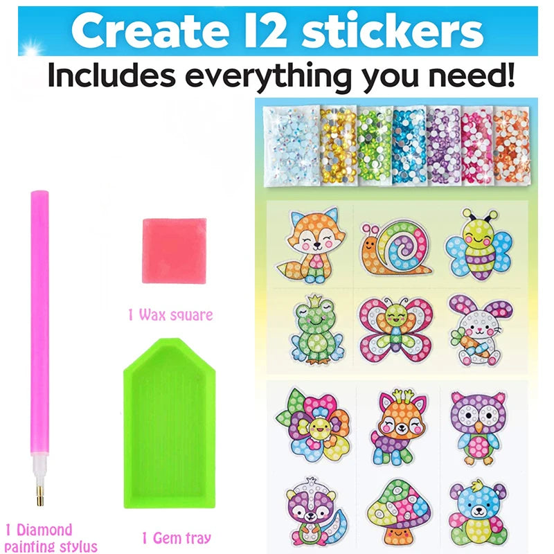 12 Create Big Gem Diamond Painting Sticker Kit Art Craft Girls Boys Unicorn Animal Sealife Magical Mosaic Dot Sticky Toys Gifts